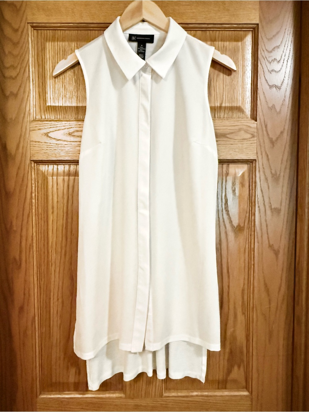 INC International Concepts Ivory Sleeveless Button-Down Tunic - High-Low design.